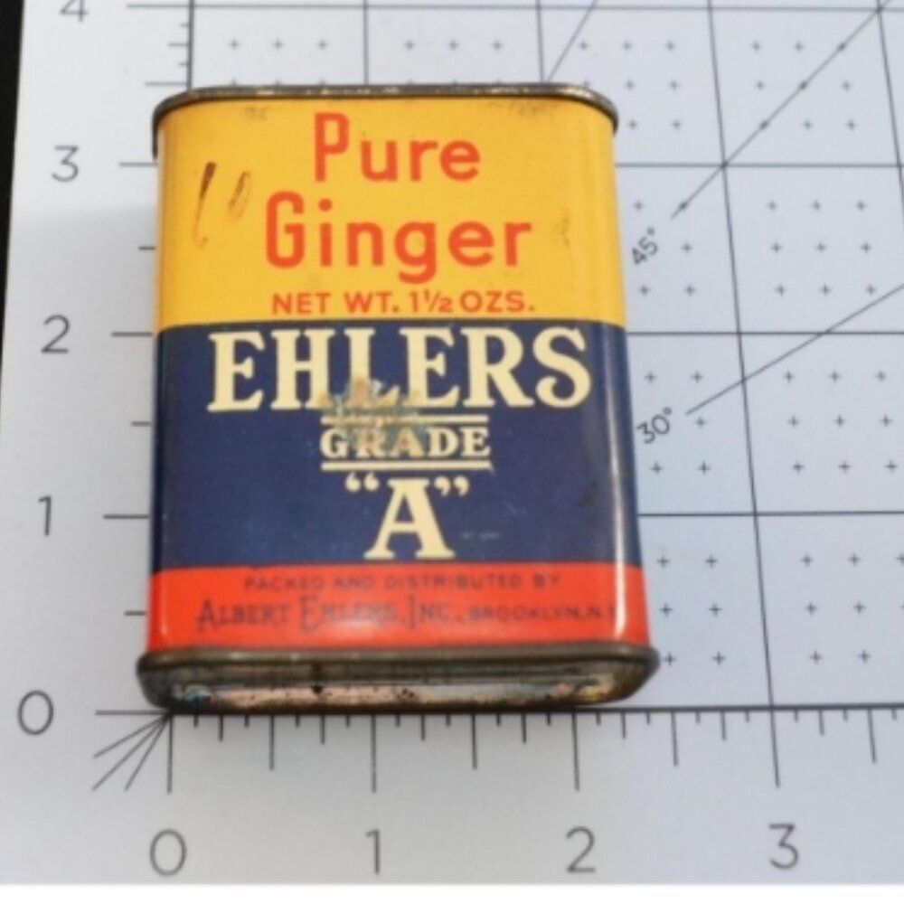 Vintage Spice Tin Ehlers Grade A Ginger Yellow Blue Red Kitchen Decor - Picture 3 of 3